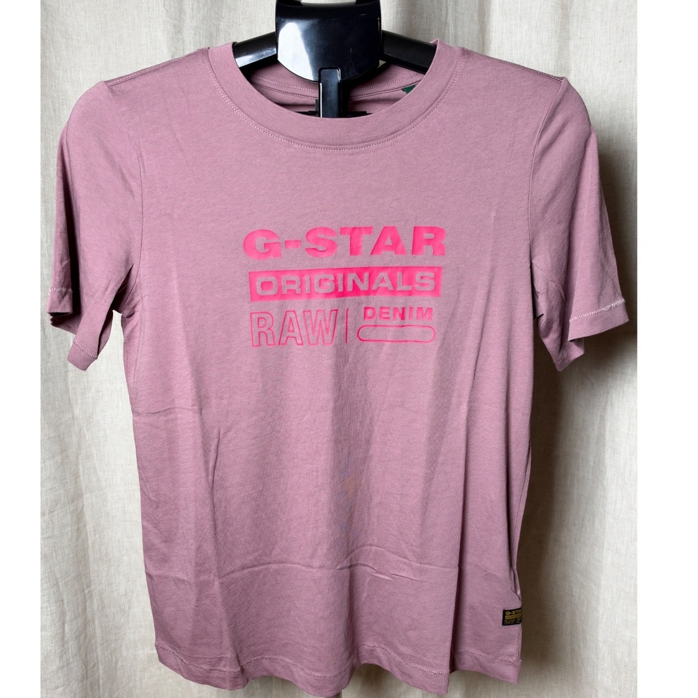 G Star RAW Originals Label Graphic Tee XS Grape Shake Purple Streetwear NWT